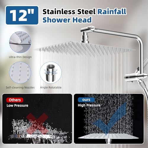 Image of 12 inch Metal Rainfall Shower Head with 10-Mode Handheld, Chrome