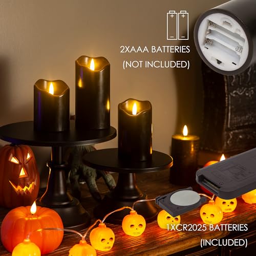 Image of LUSHARBOR Halloween Flameless Candles with Remote, 3 Pack Battery Operated Wax LED Flickering Candles Halloween Home Party Decor for Fireplace /Shelf /Centerpiece Black