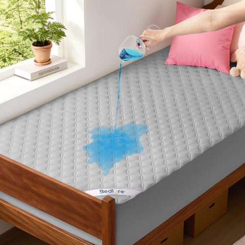 Image of BEDLORE Waterproof Mattress Protector, Noiseless Twin XL Size Mattress Pad with Deep Pocket Fitted Up to 6-15 inches, Soft Breathable Dirt-Proof Mattress Cover for College Dorm (Light Gray)