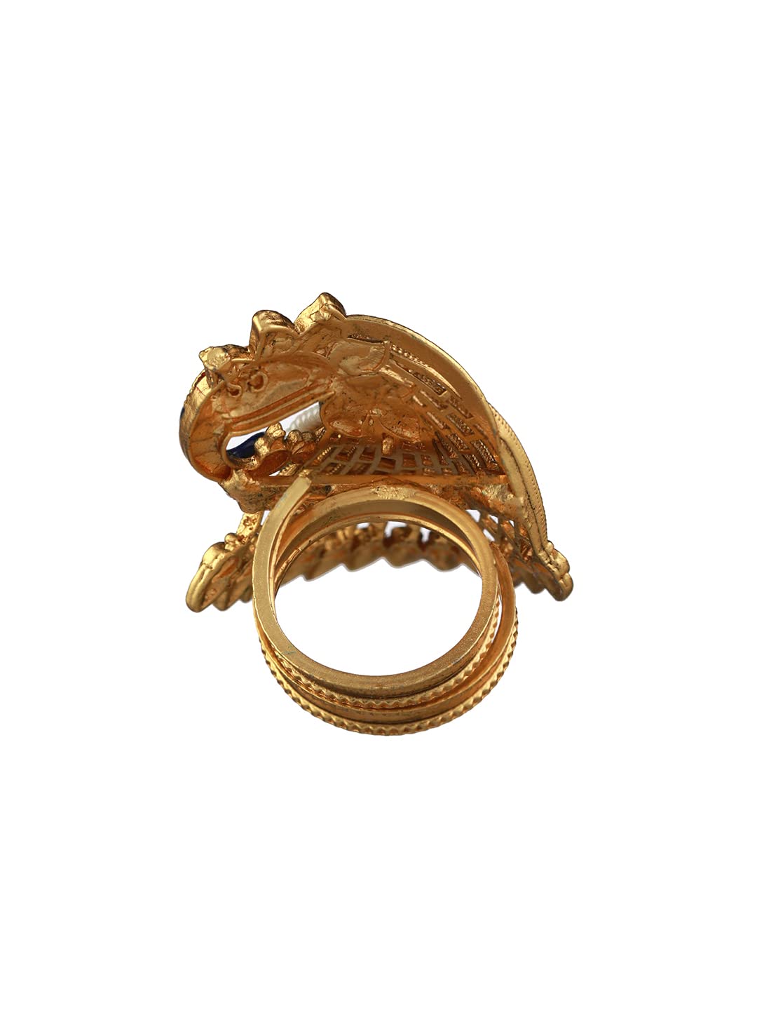Multicolor Studded Peacock Floral Plated Ring, Statement Piece