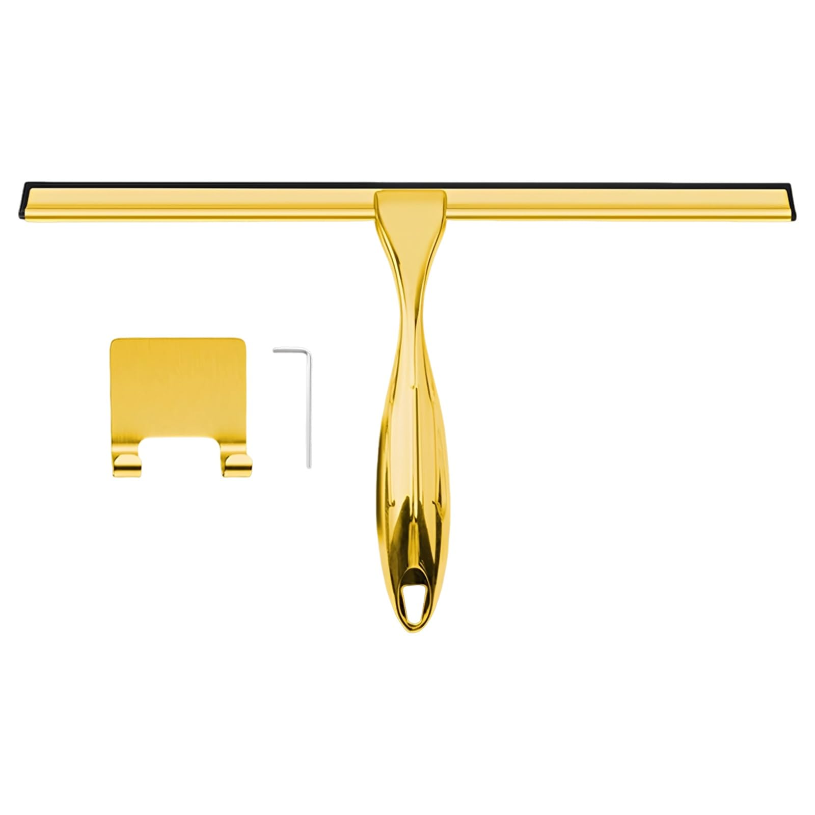 Duschabzieher Gold, 10 Zoll aus Edelstahl für Duschtüren, Fensterglas und Badfliesen, rostbeständiges Reinigungswerkzeug mit weicher Silikonlippe, Haken, 9,9 x 7,3 in / 25,2 x 18,5 cm