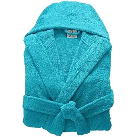 100% Egyptian Cotton Towel Mens & Women Dressing Gown Hooded And Shawl Collar Robe Belt Closure Ladies Bathrobe With Two Big Front Pockets & A Best Gift (Aqua-XL) Cover