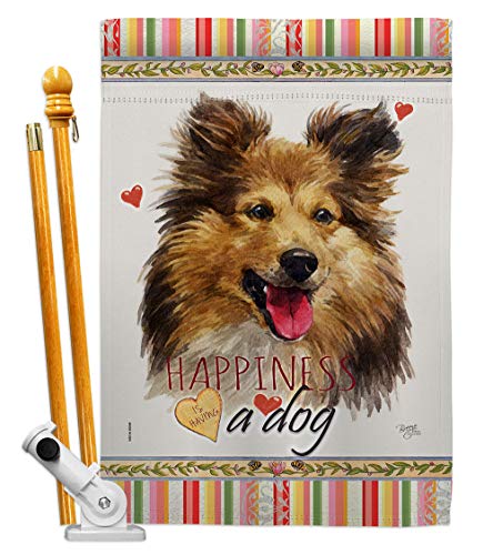 Breeze Decor Shetland Sheepdog Happiness House Flag Set Dog Puppy Spoiled Paw Canine Fur Pet Nature Farm Animal Creature Decoration Banner Small Garden Yard Gift Double-Sided, Made in USA