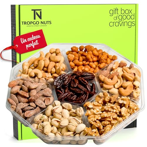 Tropgo Mélange de Fruits à Coque - Cadeau pour Maman, Papa ou un Proche - Boîte avec une Variété de Fruits à Coque Grillés – Snack Sain Idéal comme Cadeau