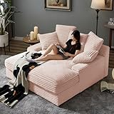 63.77' Oversized Chaise Lounge Sofa Cozy Cloud Couch, Modern Fluffy Corduroy Upholstered Sleeper Love Seat Daybed Sofabed with 5 Throw Pillows and Wide Armrest for Living Room Apartment