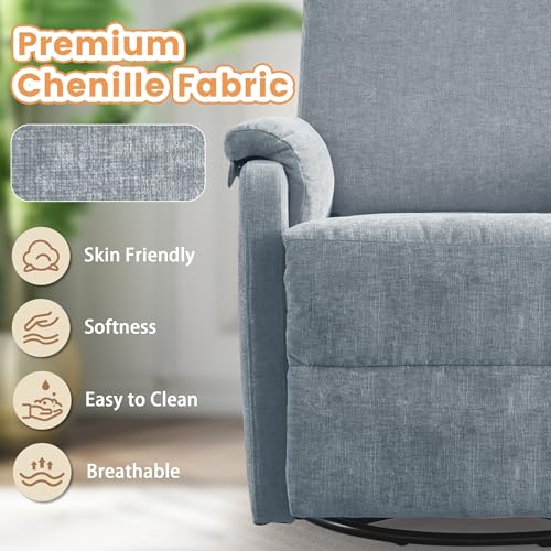 Image of Korser Swivel Rocking Recliner with Massage, Small Glider Chair for Nursery, Modern-Designed Armrests Chair for Adults Living Room, Chenille, Blue