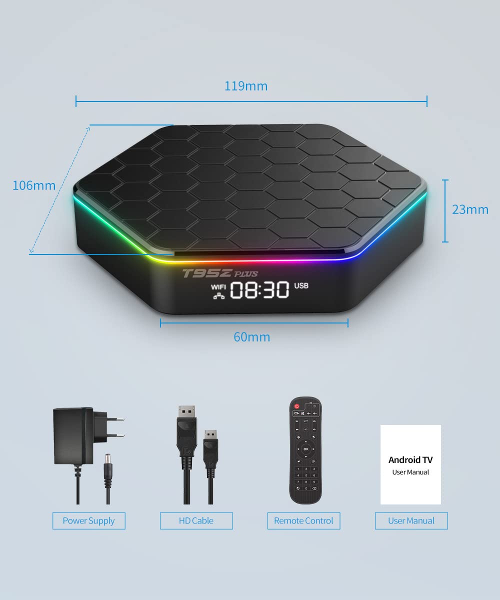 Android 12.0 TV Box, T95Z Plus H618 Quadcore 4GB RAM 64GB ROM Soporte 4K HD 3D 2.4/5.0Ghz WiFi BT5.0 10/100M Ethernet HDMI 2.0 H.265 Smart TV Box,2gb+16gb