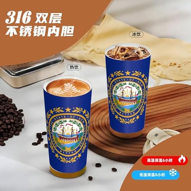 nanger New Hampshire State Flag 316 Stainless Steel Insulated Coffee Mug Vacuum Cup With Leak Proof Lid, Keep Hot Or Cold