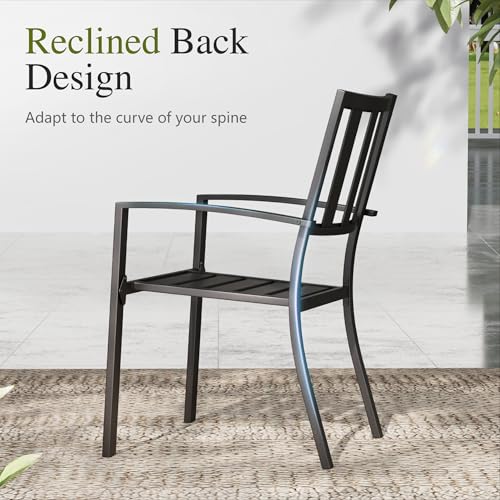 Image of Sophia & William Round Patio Table and Chairs Set, Outdoor Dining Set for 6, 7 Piece Metal Patio Furniture, 54 inch Black Table(Stripe)