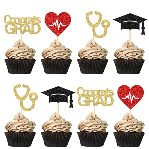 Congrats Doctor Cupcake Toppers, Medical School Survivor Grad Party Decor
