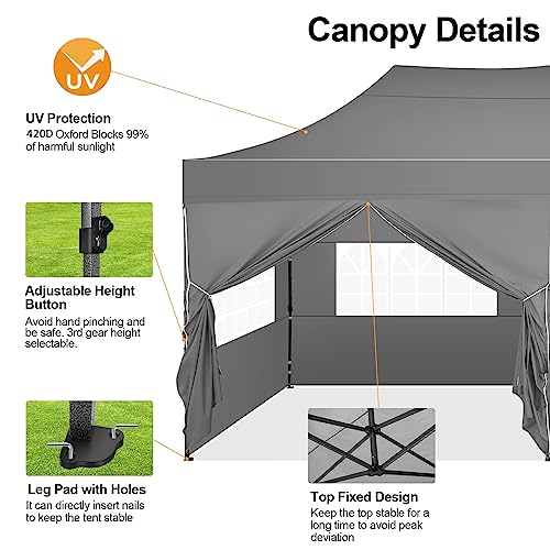 Image of COBIZI 10x20 Pop Up Canopy Tent with 6 Sidewalls,Heavy Duty Canopy,Gray