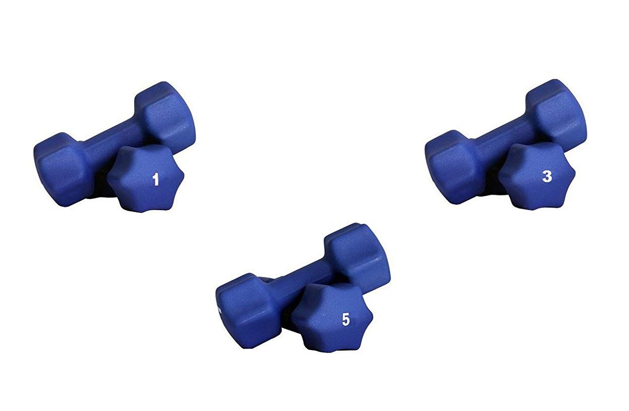 Ader Neoprene Dumbbell Set 1, 3, 5Lb Royal Blue with Black Dumbbell Rack