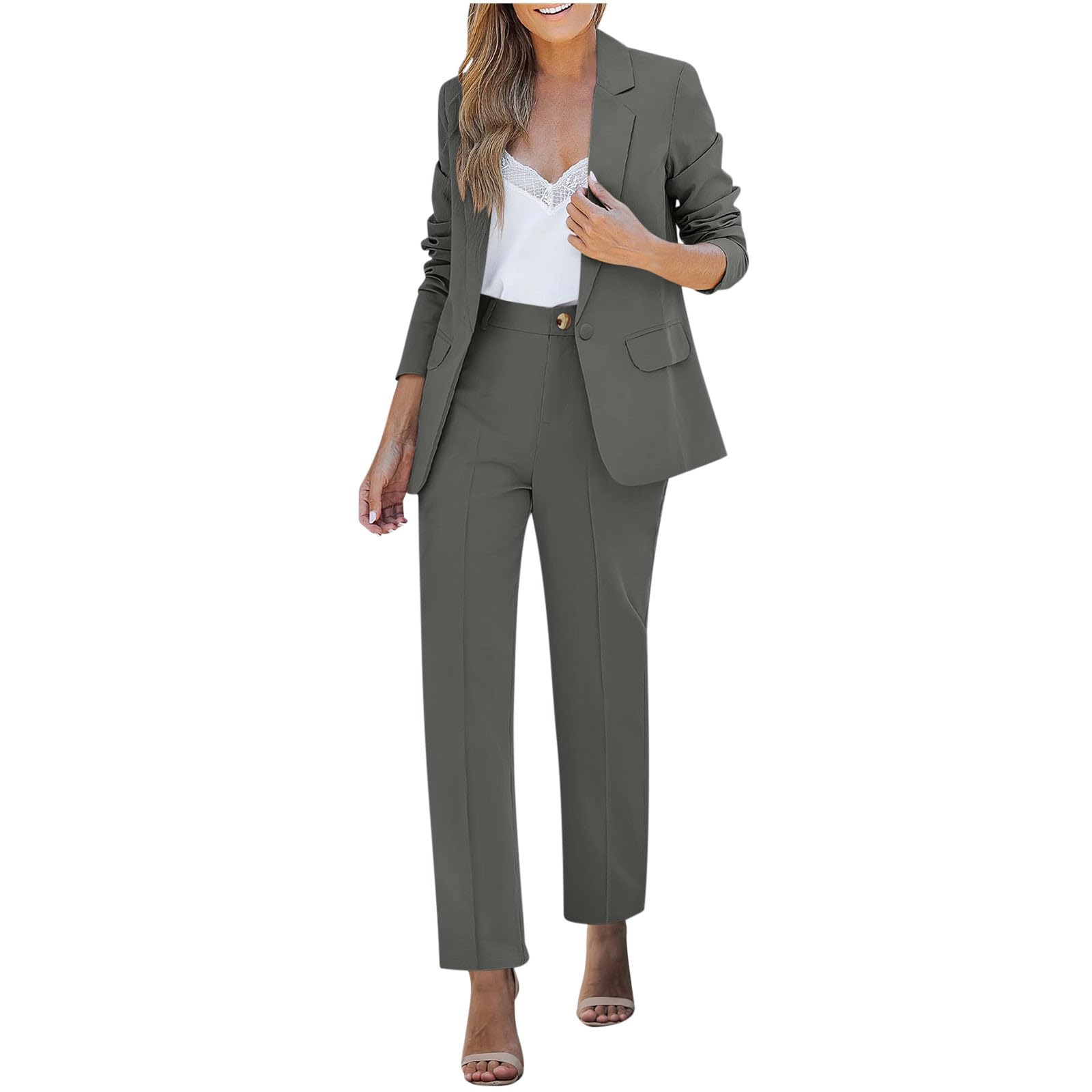 Womens Two Piece Sets Pants Suits Dressy Business Casual Outfits Interview Work Office Professional Blazer Pantsuits