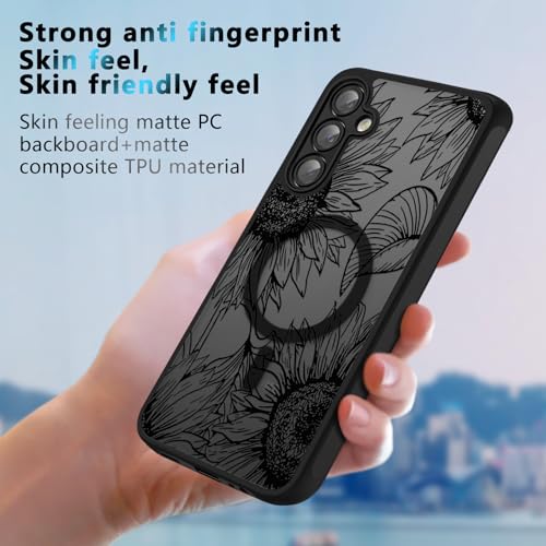 Oxytter Magnetic Case for Samsung Galaxy A15 [Compatible with MagSafe] Black Flower Floral Case for Women Girls Soft TPU Bumper Hard PC Back Anti-Fall Shockproof Protective Slim Cover A5 - image 5