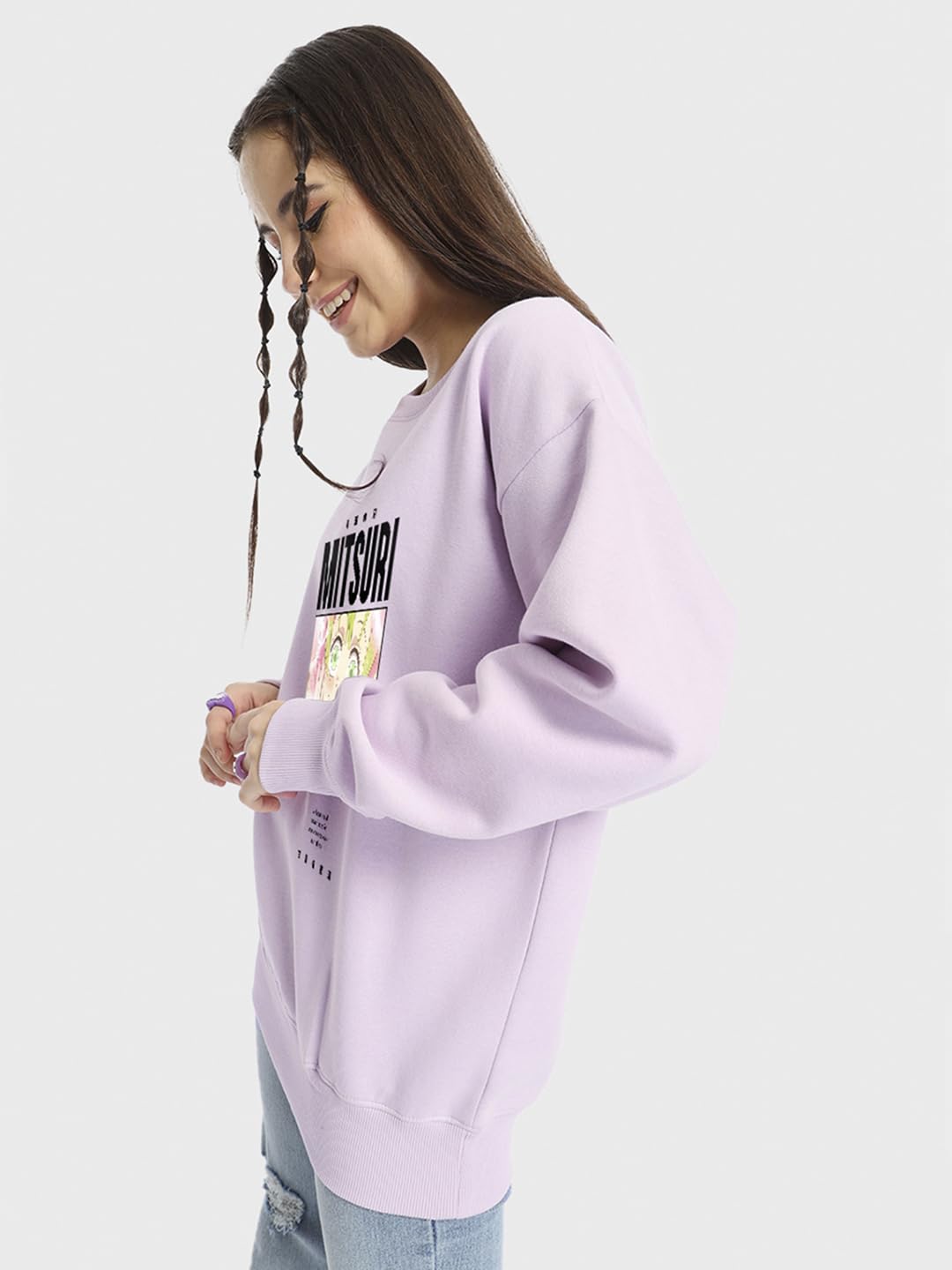 Bewakoof X Demon Slayer Mitsuri damska bawełniana bluza oversize | damska zimowa bluza