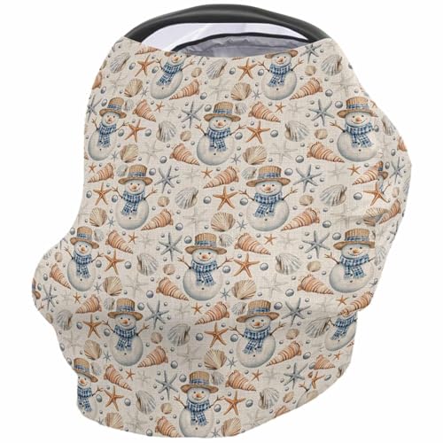 Nursing Cover for Breastfeeding Scarf, Christmas Winter Snowman Starfish Shell Coral Ocean Retro Baby Car Covers Super Soft Multi Use for Canopy Shopping Cart Cover Blanket Stroller Cover