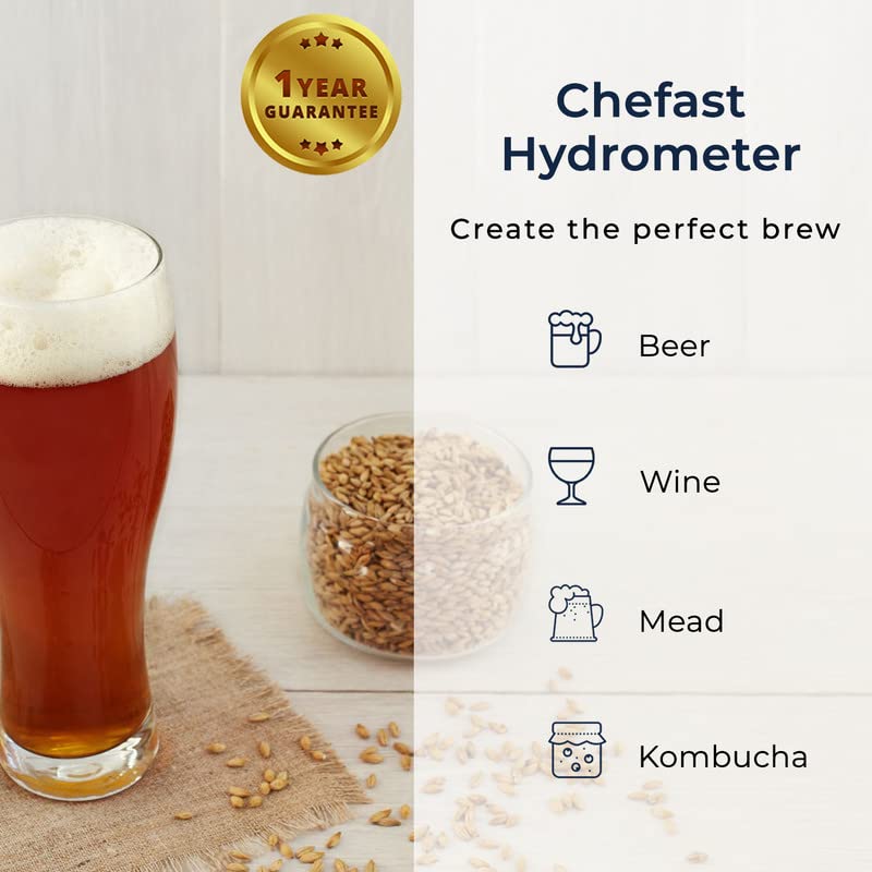 Chefast Triple-Scale Hydrometer Kit for Wine, Beer, Mead and Kombucha - Alcohol Tester, Hydrometer Alcohol, ABV, Brix and Gravity Tester - Home Brewing Supplies, (Without Cylinder Test Jar)