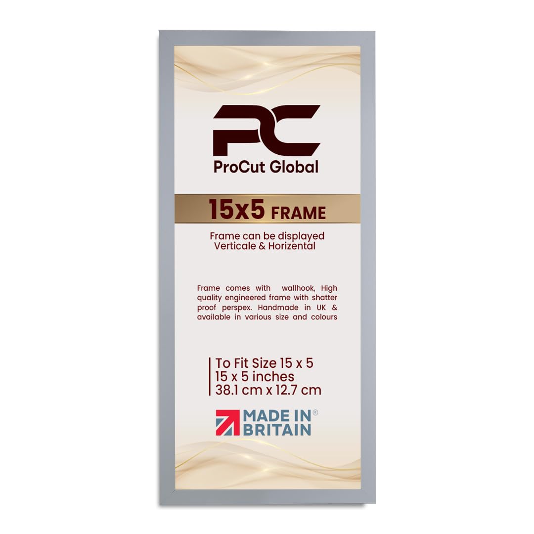 Procut Global 15X5 Light Grey Picture Frames - Modern Wooden Photo Frame with Shatterproof Perspex for Wall or Tabletop - Perfect for Posters, Certificates, Prints - Sizes & Colors Available