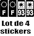 SAFIRMES 4 Stickers Style Auto Plaque immatriculation Full Black Region ILE DE France 93