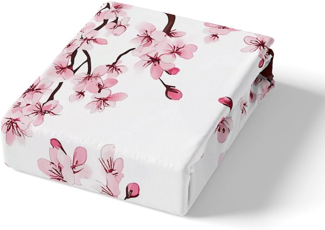 Feelyou Kids Cherry Blossoms Bedding Set Twin Size Boys Girls Spring Sakura Flower Comforter Cover Set Japanese Style Duvet Cover Floral Botanical Bedspread Cover (No Comforter)