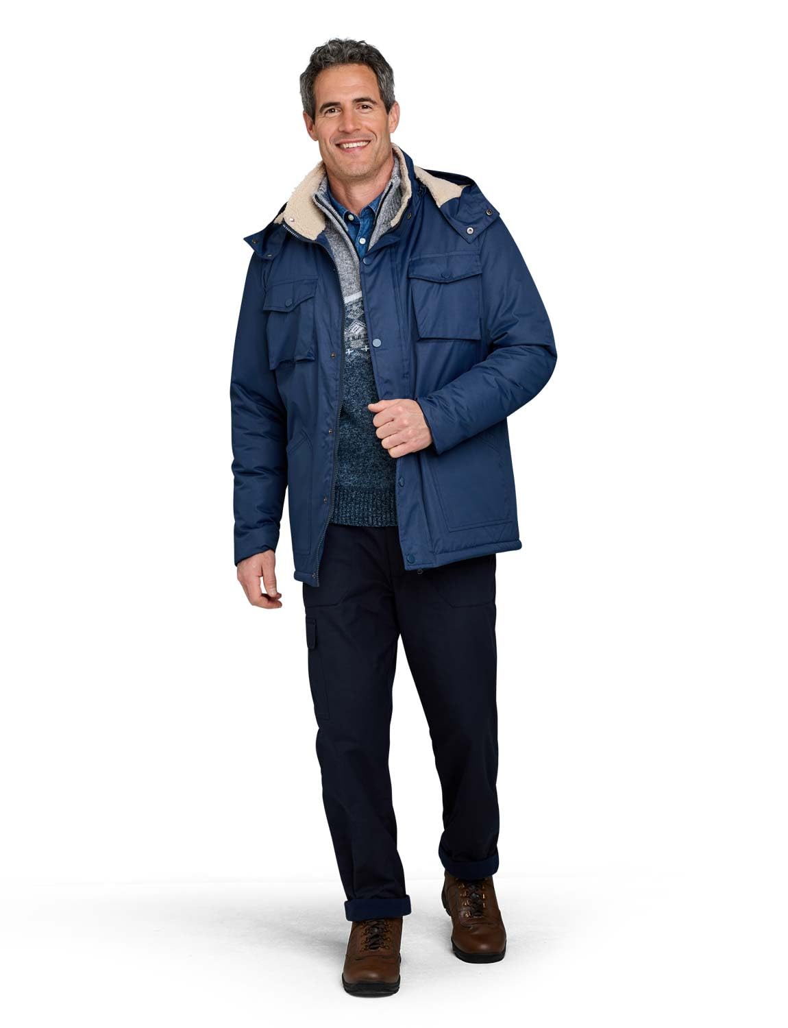 Pegasus Men's Navy Waterproof Jacket With Sherpa Lining And Detachable Hood Insulated Outerwear 3XL