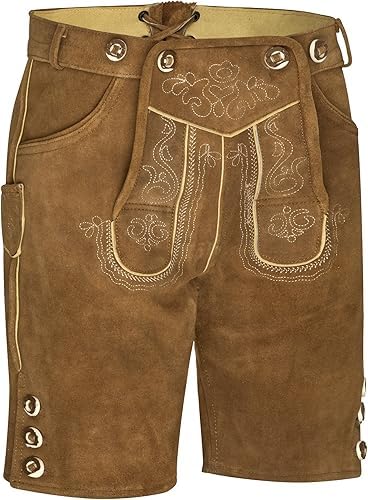 TR Martha Premium Lederhose für Herren - Elegante Trachtenhose Gr.46-60 - Kurze Trachten Lederhose mit Träger für Männer - Oktoberfest Hose (50, Hellbraun)