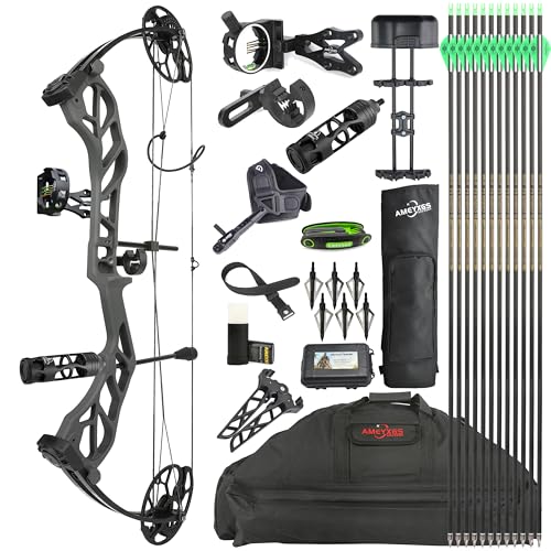 AMEYXGS Archery E8 Compound Bow Set for Adults and Teens RTH Hunting and Target Practice 19”-30” Draw Length,19-70 Lbs Draw Weight,up to IBO 320 fps,Limited Life-time Warranty (Tombstone)