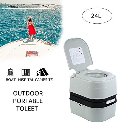 Comft Portable Toilet, 24L 6 Gallon Camping Porta Potty Adults Portable Potty Indoor & Outdoor Flush Portable Potti with Rotating Spout for Travel, Camp, Car, Boat, Hospital (Gray+Black)