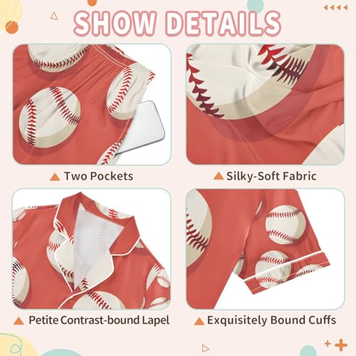 senya Baseball Red Satin Summer Pajama Sets Silk Short Sleeve Button Down Sleepwear3