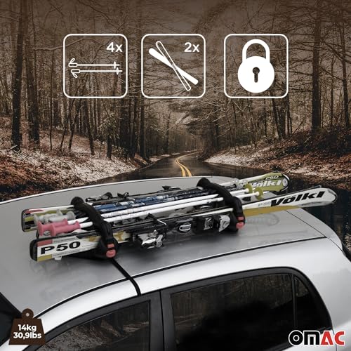OMAC Magnetic Ski Snowboard Racks for All Cars, Pickup, Van, Roof Mount Car Carrier, 2 Pcs, Black