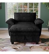 Eafurn Corduroy Upholstered Chaise Lounge Sofa with Ottoman & Cupholders