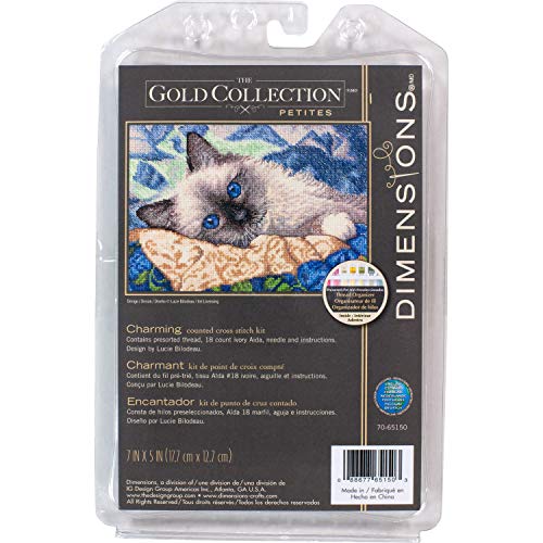 Dimensions Gold Collection Counted Cross Stitch Kit, Charming Cat, 18 Count Ivory Aida, 7'' x 5''