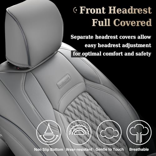 Image of Coverado Ford F150 Seat Covers Full Set, Car Seat Covers Waterproof Faux Leather Full Coverage Protector Pickup Truck Car Seat Cushion Cover Fit for 2015-2026 Ford F150, 2017-2026 F250 F350 F450,Gray