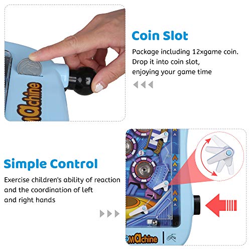 Vilobos Mini Pinball Toy for Kids Electronic Pinball Machine Table Entertainment with Light and Music Parent-Child Puzzle Game for Boys and Girls, Blue