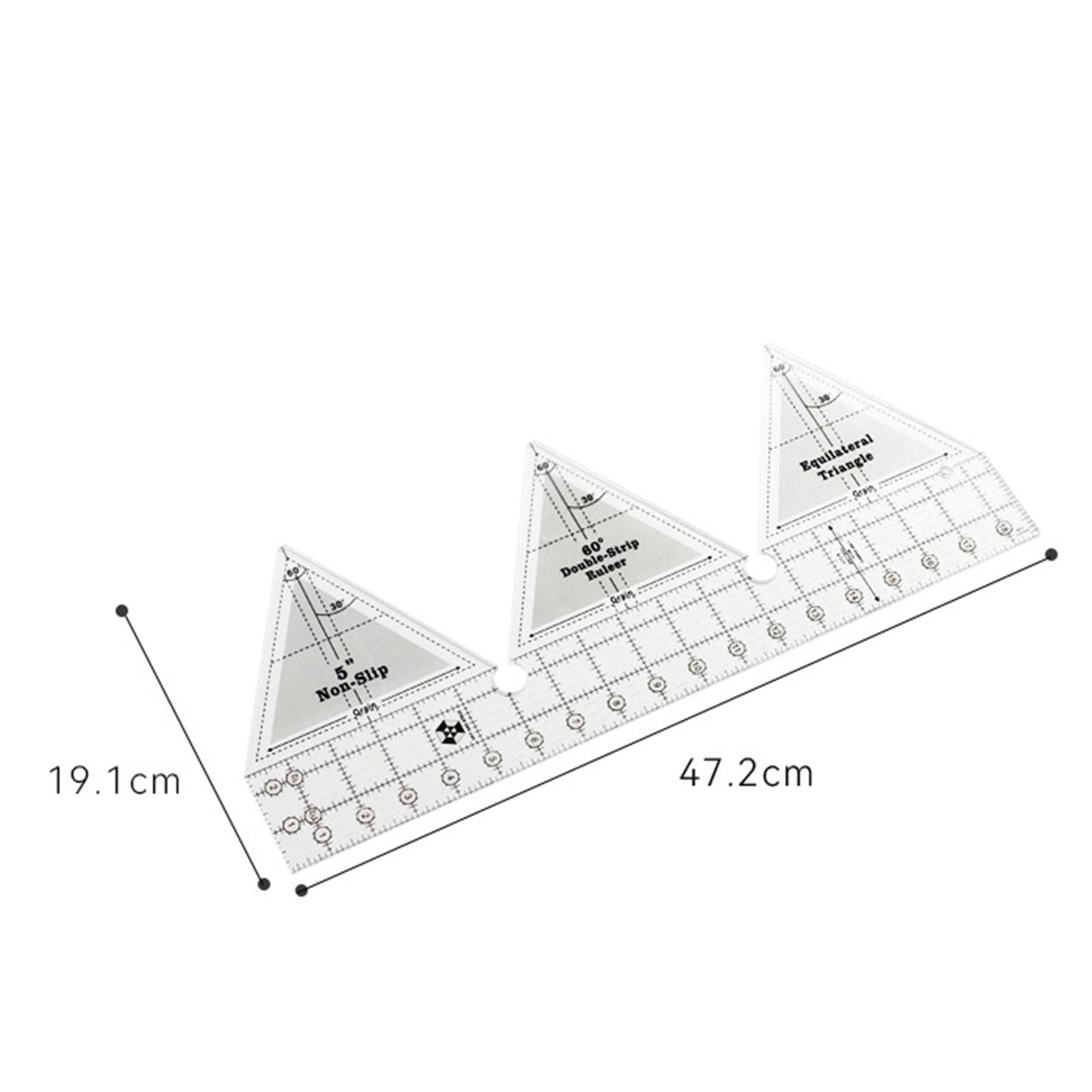 Juego de 3 reglas de doble tira de 90 grados de 45,7 cm, acrílico para acolchado de retazos