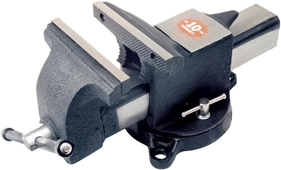 K Tool International 64106 6" Bolt-on Bench Vise with 360 Degree Lockable Rotating Swivel Base for Garages, Repair Shops and DIY, Heavy Duty Steel, 6" Jaw Opening, Large Anvil, Black