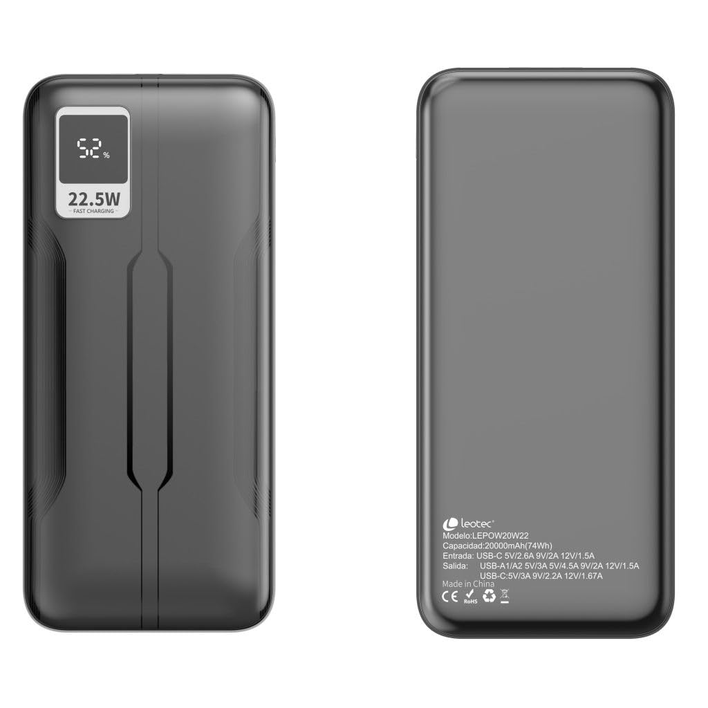 Powerbank 20000mAh Leotec LEPOW20W22K/ 22.5W/ Negra