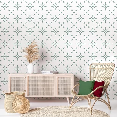 Peel Edelstahl Bodenfliesen, Vinyl Boden, 10 Bettwäsche, 20 x 20 cm, Dekorative Fliesen für Wand, Boden, Küche, Badezimmer, Haustierhaus, Kamin (Grünes Muster)