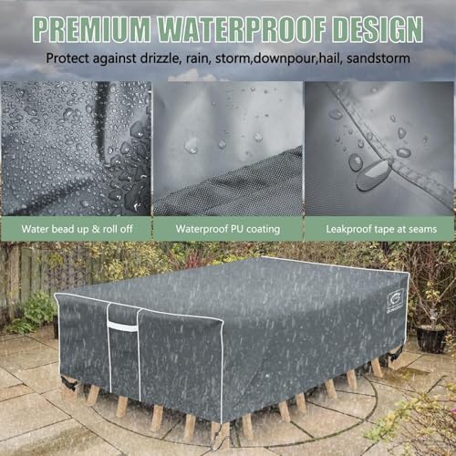 Gasadar Patio Furniture Covers, Outdoor Furniture Cover Waterproof, General Purpose, Outside Table and Chair Covers, Heavy Duty 600D 126L x 64W x 29H inch, Grey - Image 6