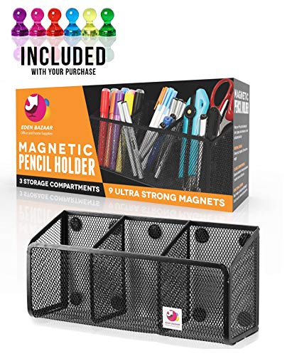 Large Magnetic Pencil and Pen Holder, 3 compartments Magnetic Storage Organizer for Whiteboard
