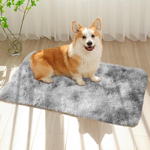 Small Bedside Rug, 2x3 Non Slip Fluffy Shaggy Entryway Throw Rugs for Bedroom Living Room, Indoor Floor Carpet for Kids Girls and Boys, Nursery Rooms Mat, Home Decor Aesthetic, Tie Dyed Grey