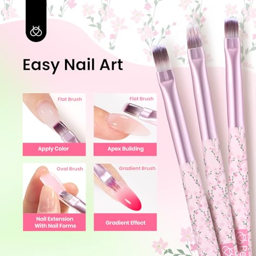 Image of Beetles Gel Polish Nail Art Brushes Set, 6 Pcs Fingernail Art Design Pen, Floral Pattern Handle, Gradient Bristles Nail Brush Set DIY with Palette Dotting Manicure Tool Kit