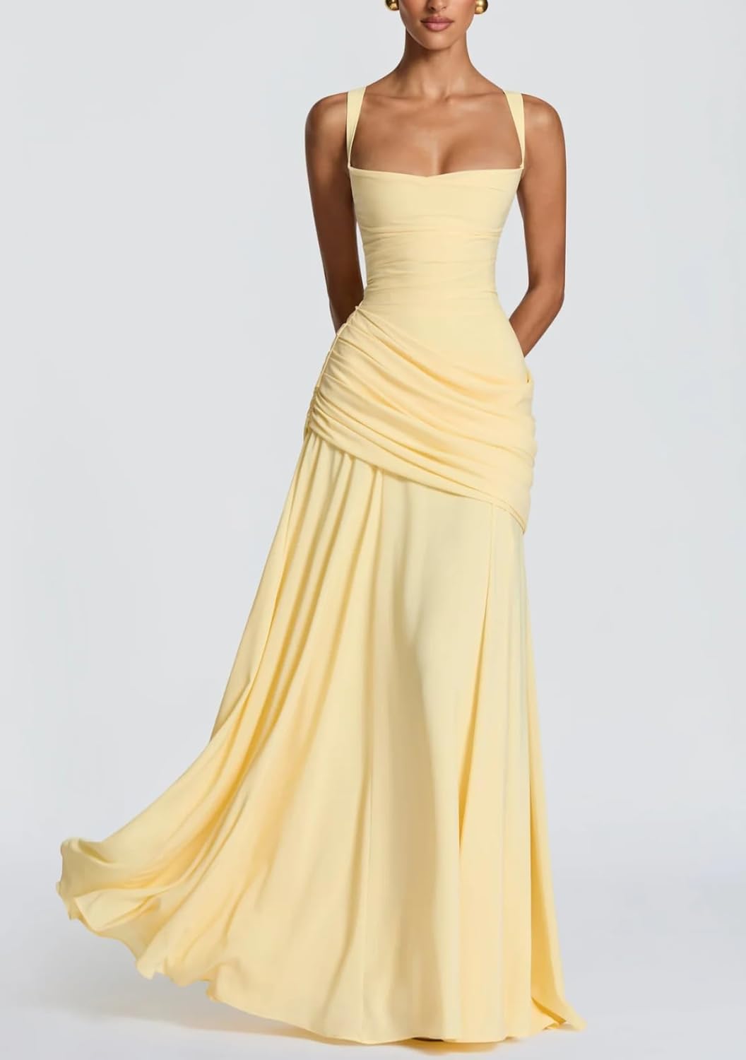 meilun Strapless Halter Neck Tie-Waist Long Dress Elegant Pleated Backless Evening Gown