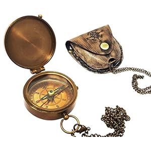 Antique Brass Compass Nautical Pocket Backpacking Compass Leather Case Vintage Camping Hiking Direction Marine Graduation Confirmation Day Engravable for Men Quality Travel