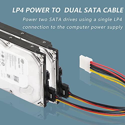 GELRHONR 4pin Molex to Dual SATA Power Y Cable Splitter, 4-pin IDE Female to 15pin Female Latching SATA Adapter for HHD/SSD/DVD RW/Hard drive-2PCS