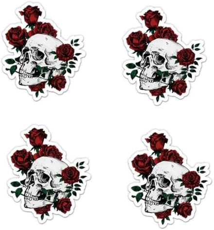 Pack of 4-3 Inch Stickers - Skull Red Roses Sticker - Laptop Sticker - Waterproof Vinyl for Car Phone Water Bottle - Classic Tattoo Style Decal - Sticker Graphic Decal image 2