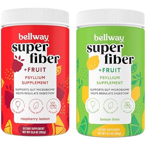 Bellway Super Fiber Powder + Fruit, Sugar Free Organic Psyllium Husk Powder Fiber Supplement for Regularity, Bloating Relief & Gut Health, Non-GMO, Plant-Based, Raspberry Lemon & Lemon Lime Cover