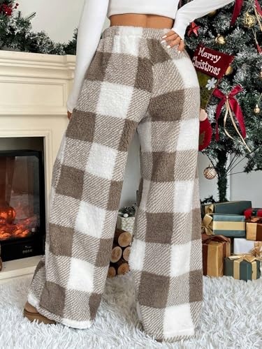 Image of ZAFUL Women's Fuzzy Plush Pajama Pants Wide Leg Pj Bottoms Lounge Pants