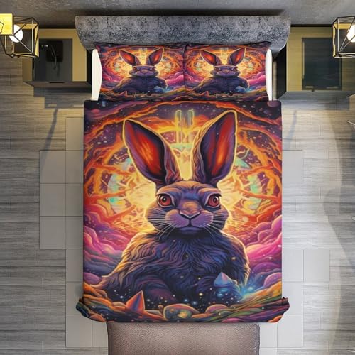 Parure housse de couette lapin microfibre douce lit double 200x200cm - 3