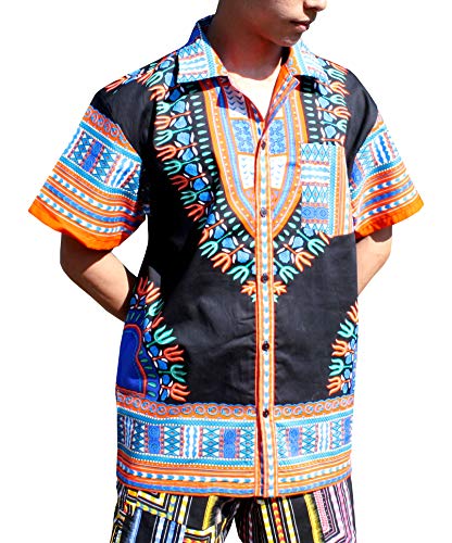 RaanPahMuang Pure Cotton Hawaiian Shirt Large Collar in African Dashiki Artwork2